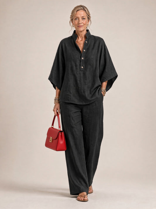 Ensemble Soline – Col Montant & Pantalon Large